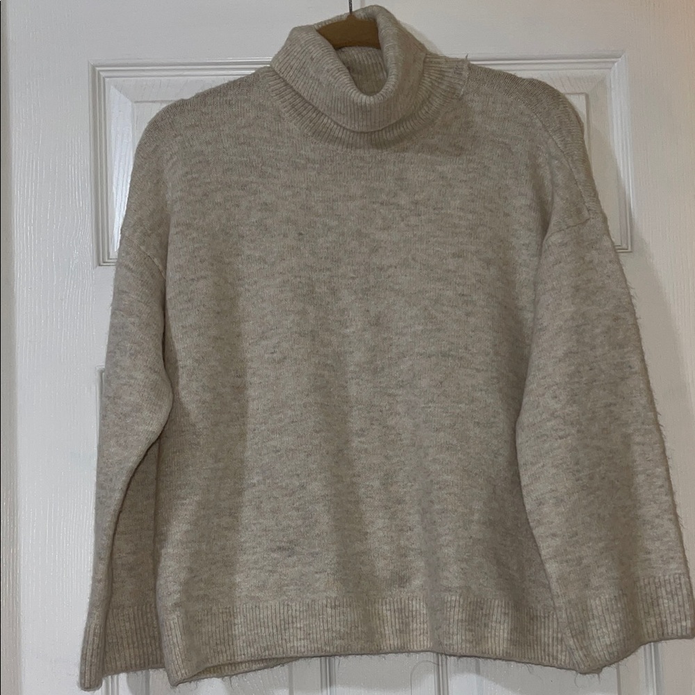CeCe Oversized, Soft,  and Cozy Beige Turtleneck Sweater